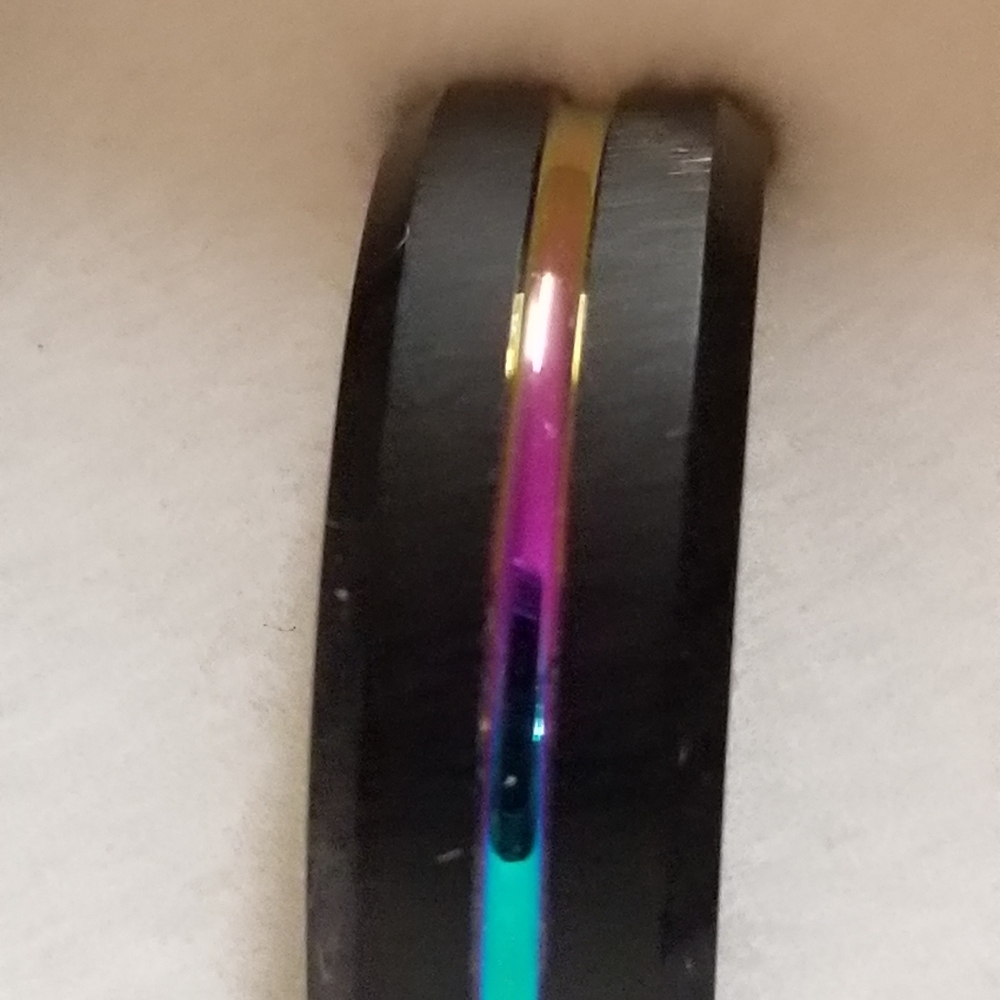 Tungsten Carbide Black Iridescent Men's Ring #11 - Picture 5 of 6